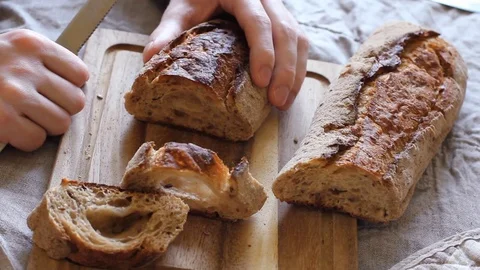 Different bread and bread slices close up Stock Footage 73776148