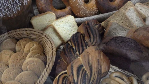 Different bread baked goods Video stock 158908553