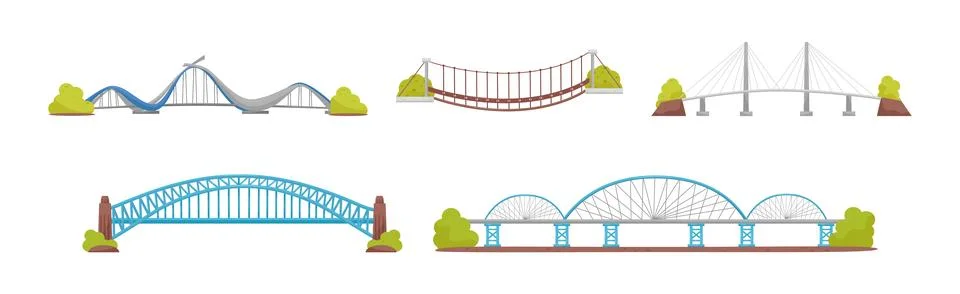 Different Bridge as Structure for Spanning Physical Obstacle Vector Set Ilustração Stock