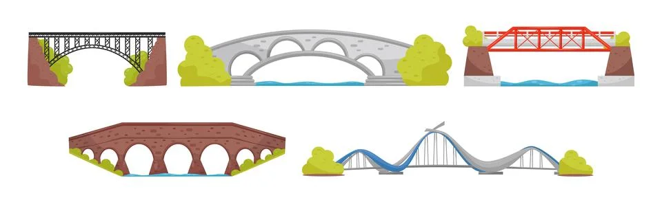 Different Bridge as Structure for Spanning Physical Obstacle Vector Set Illustrazione stock
