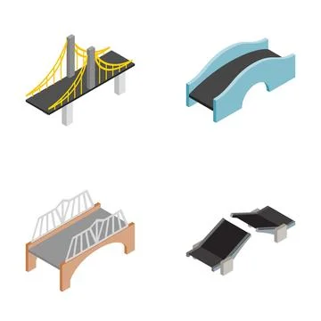 Different bridge types connection infrastructure isometric illustration Illustrazione stock