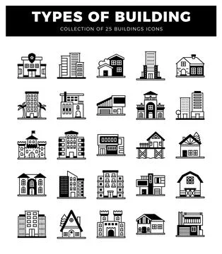 A different building icons in a clean. modern design. Vector flat illustrat.. Ilustração Stock