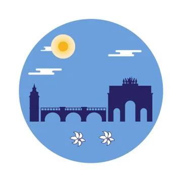 Different buildings and constructions of Paris. Illustrazione stock