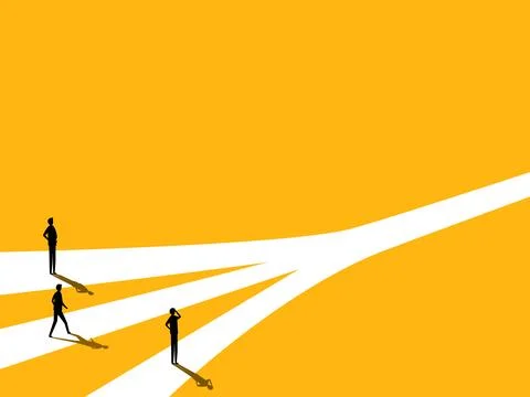 Different businessman walk the same path for opportunities Stock Illustration