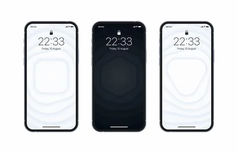 Different BW Smooth Geometric Wallpapers Set On Photorealistic Smartphone Screen Stock Illustration