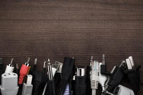 Different cables on the table Stock Photos