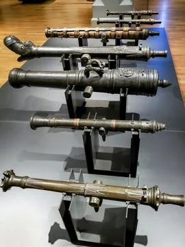 Different cannon types and sizes from the 16th Century Stock Photos