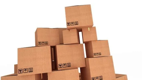 Different cardboard boxes with a white background isolated Stock Illustration