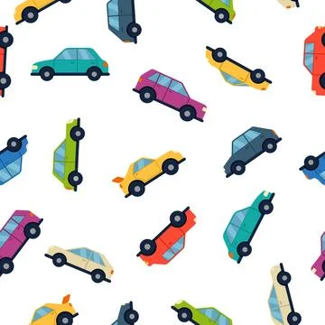 Different cars seamless pattern in flat style. Vehicle collection background Stock Illustration
