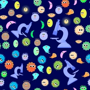Different Cartoon Microbes Seamless Pattern. Pandemic Backteria. Germs Stock Illustration