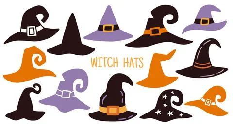 Different Cartoon Witch Hat Collection Illustrazione stock