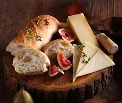 Different cheese board  and bread Stock Photos
