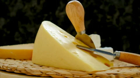 Different cheese on the table. Selective focus. Stock Footage 231567542