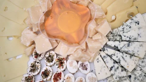Different cheeses on the table. Selective focus. top view Stock Footage 230304682