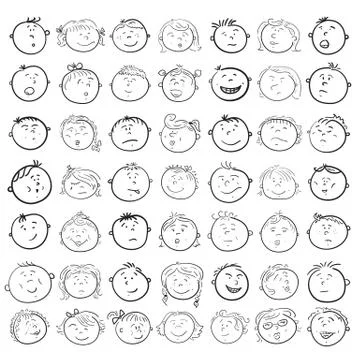 Different children faces cartoon Stock Illustration