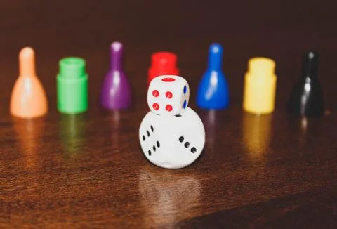 Different chips and dice for Board games. Stock Photos