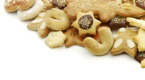 Different christmas biscuits on white looping Stock Footage 8971333