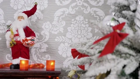 Different Christmas decorations on a fireplace Stock Footage 112008916