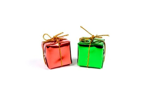 Different Christmas gift boxes on white background Stock Photos