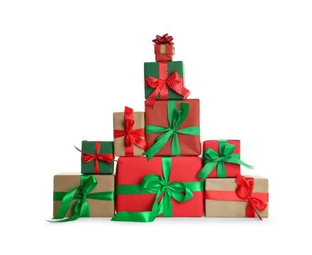 Different Christmas gift boxes on white background Stock Photos