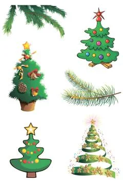Different Christmas trees and branches Stock Illustration