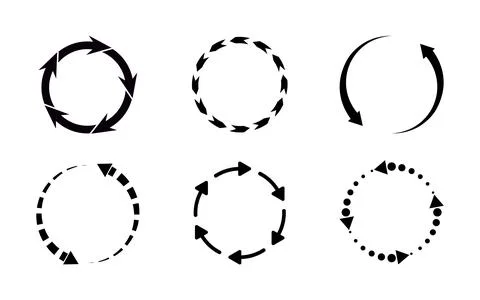 Different circular arrows of black color. Arrow clock wise rotating symbol... 스톡 일러스트