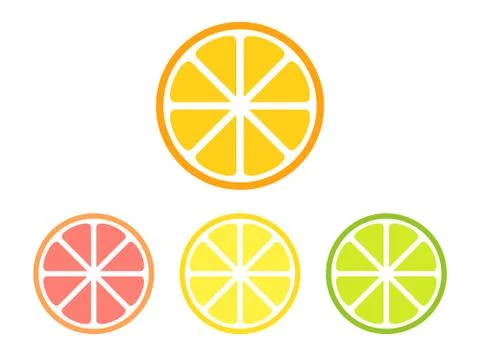 Different citrus slices set: lemon, orange, lime and grapefruit. Vector illus Stock Illustration