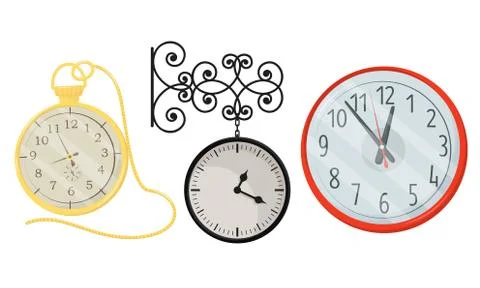 Different Clocks as Device for Measuring and Indicating Time Vector Set Illustrazione stock