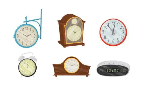 Different Clocks Vector Isolated On White Background Set Illustrazione stock
