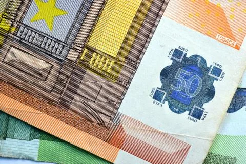Different Close up EURO Bank note and currency Foto stock