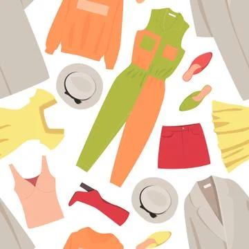 Different clothes on a white background. Seamless pattern Stock Illustration