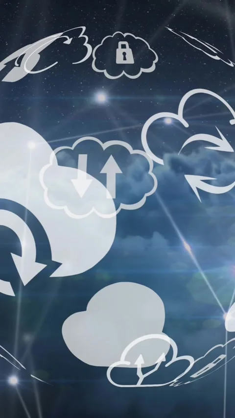 Different clouds icons and asymmetrical lines 4k Stock Footage 341918069