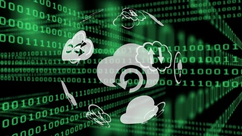 Different clouds icons and binary codes Stock Footage 108874610