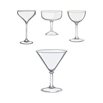 Different cocktail glasses for serving various drinks Stock Illustration