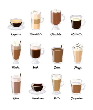 Different coffee drinks. Stock Illustration