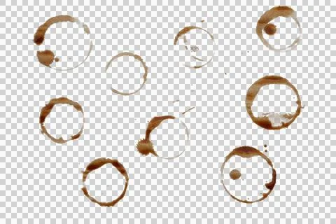 Different coffee stains isolated transparency background. Stock Photos