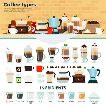 Different coffee on the table Stock Illustration