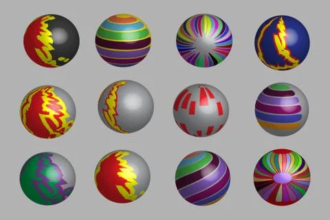Different Color and Ornament Pattern Balls 3D Illustration Stock Illustration