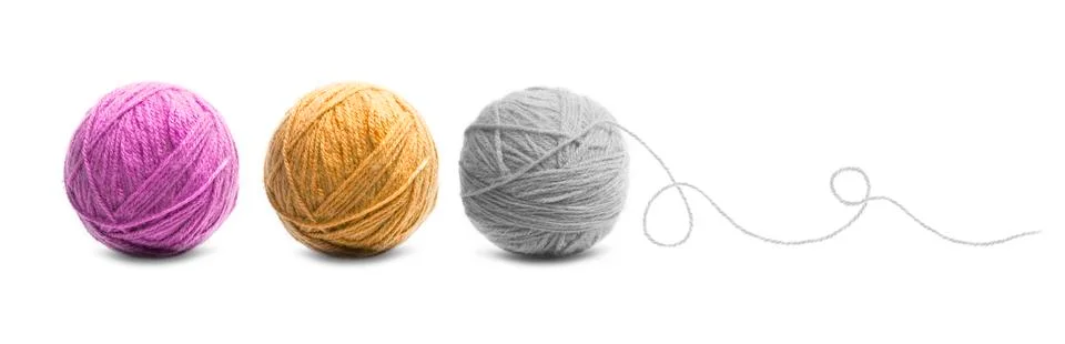 Different color balls of threads wool yarn isolated on white Stock Photos