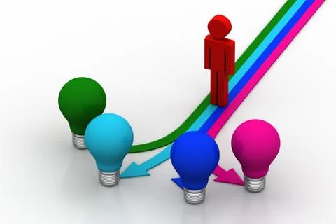 Different color bulb with man Free Stock Illustration