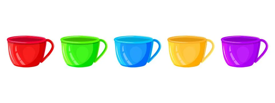 Different color cups set isolated on white background. Stock Illustration