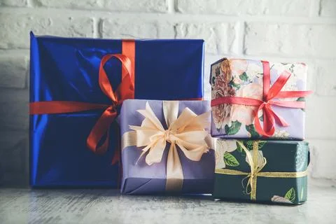 Different color gift boxes Stock Photos