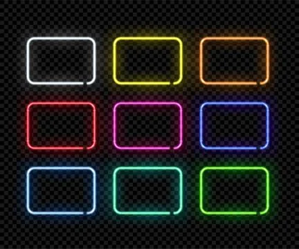 Different color neon frames. Vector realistic neon rectangles isolated on 스톡 일러스트
