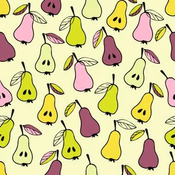 Different color Pear Seamless pattern. Vector Hand drawn creativity. Yellow Stock Illustration