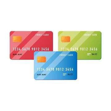 Different color plastic cards with chips vector illustration on white background Stock Illustration
