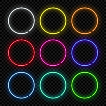 Different color round neon frames. Vector realistic neon circles isolated on 스톡 일러스트