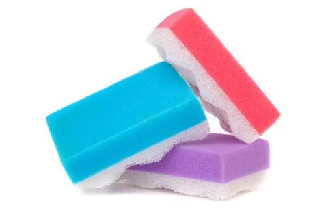 Different color three square bath sponge isolated on white Stock Photos