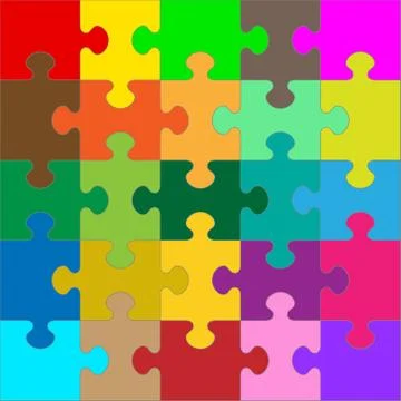 Different Colored 25 Puzzle Pieces - JigSaw Illustrazione stock