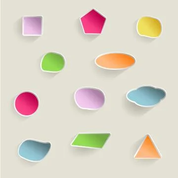 Different colored and shaped text bubbles, beige background, flat shadow Stock Illustration