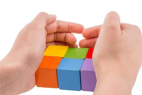 Different colored cubes isolated on white background, 库存照片